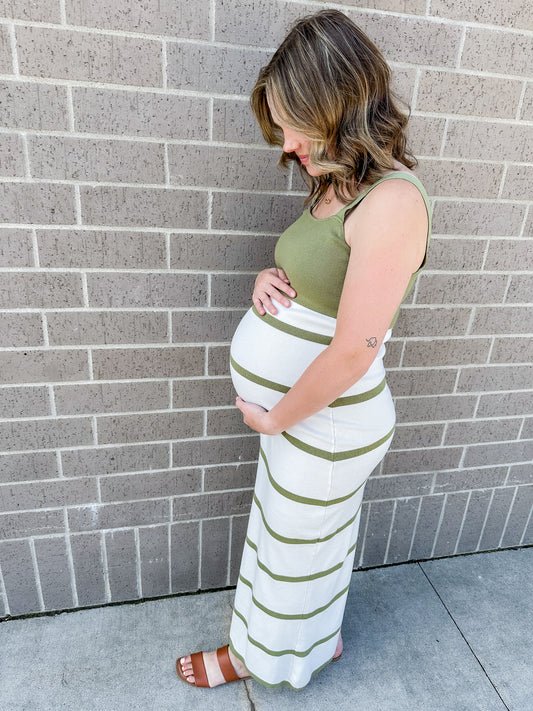 Olive Stripe Knit Tank Dress