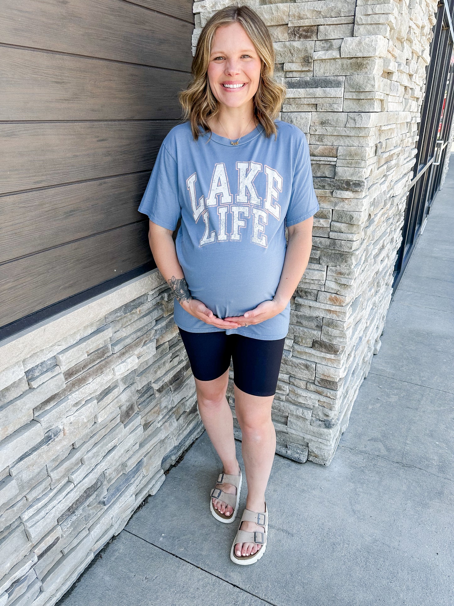 Vintage Blue Lake Life Oversized Graphic Tee