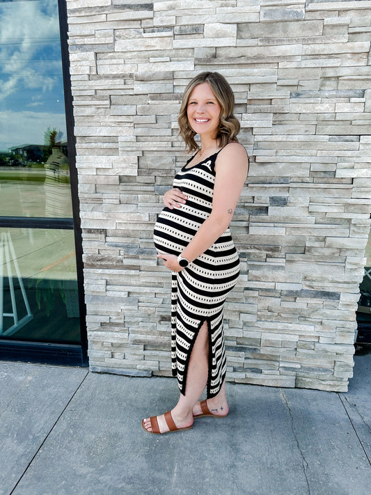 Natural/Black Stripe Knit Tank Dress