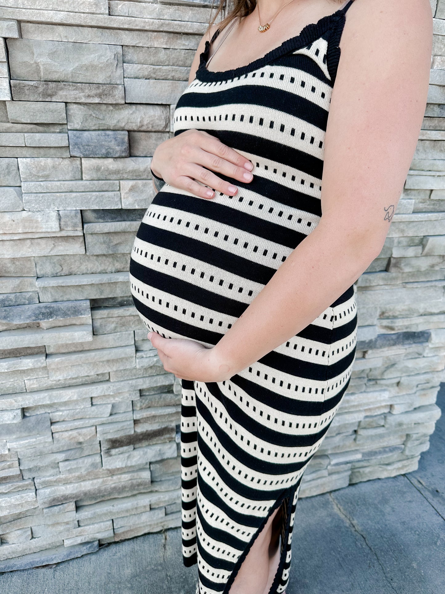 Natural/Black Stripe Knit Tank Dress