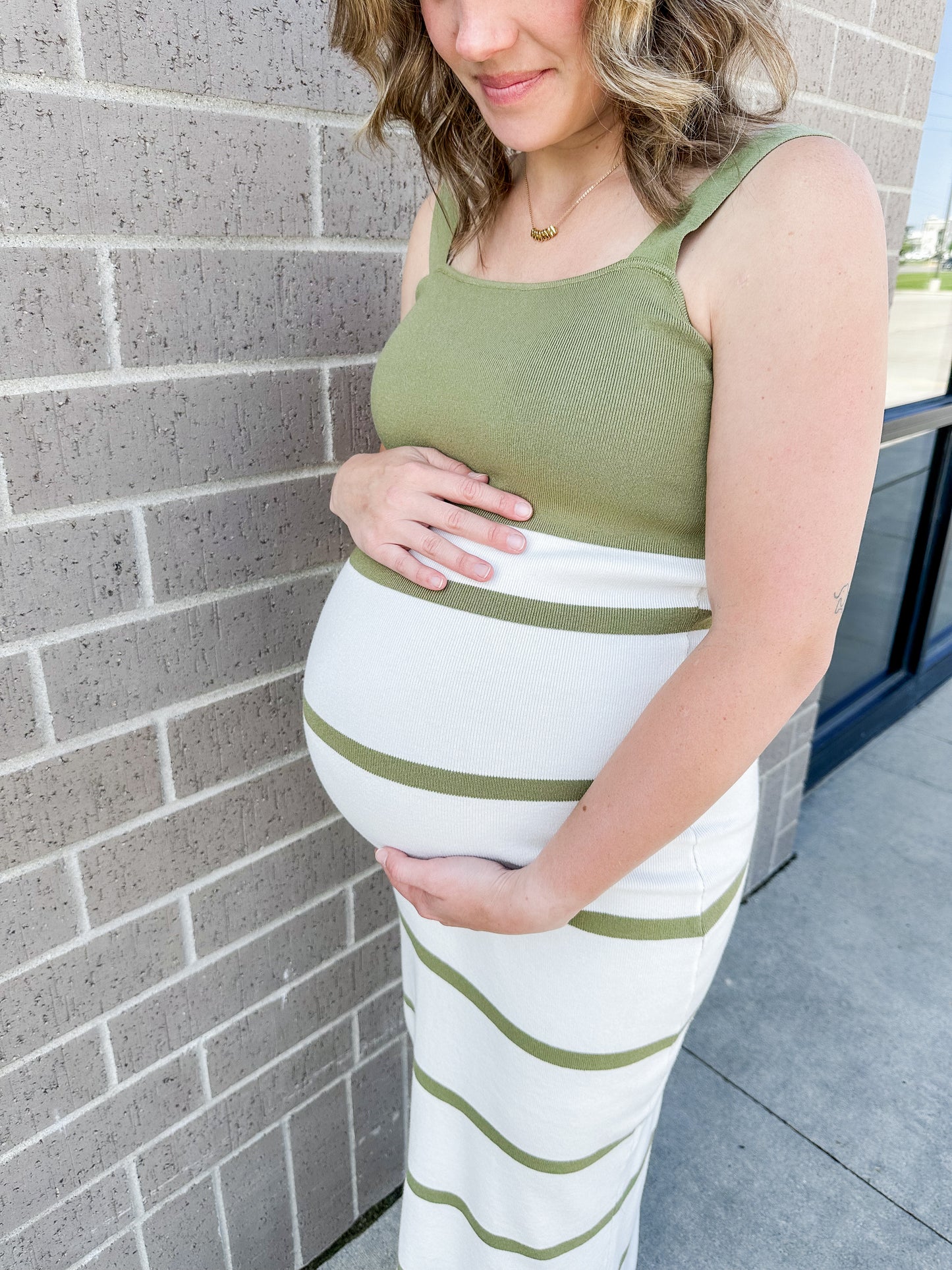 Olive Stripe Knit Tank Dress