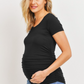 Black Round Neck Side Ruched Maternity Tee