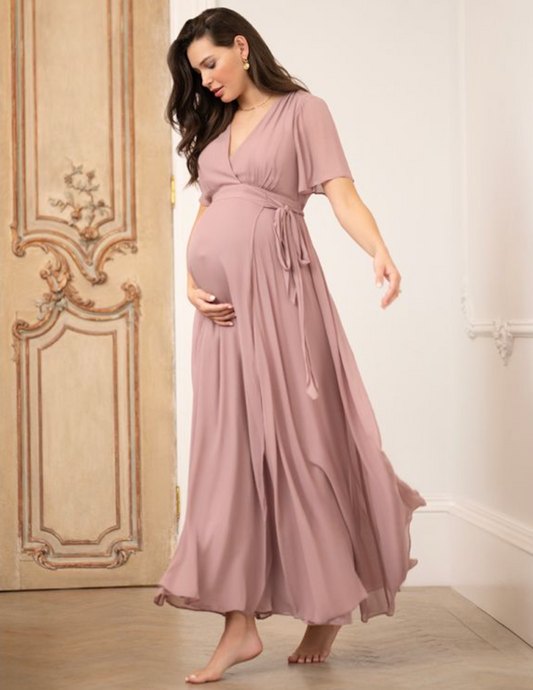 Dusty Mauve Maxi Maternity & Nursing Wrap Dress