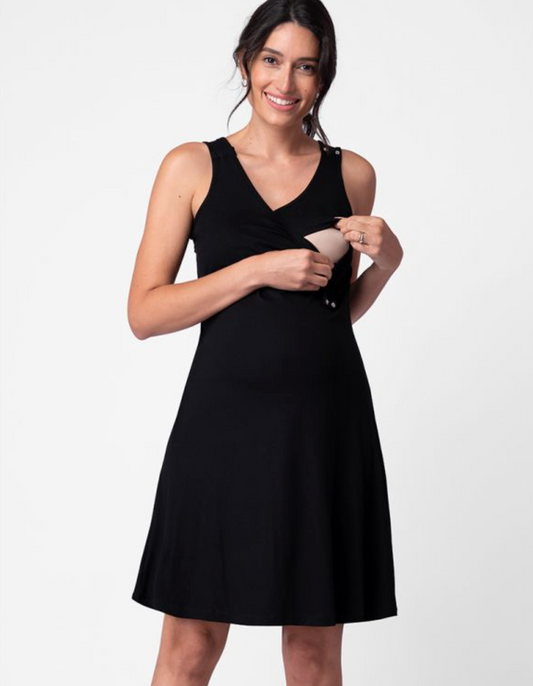 Black Maternity & Nursing Flare Dress