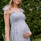 Light Blue Floral Smocked Maternity Dress