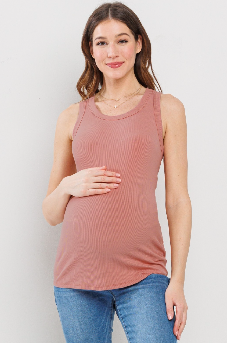 Coral Scoop Neck Maternity Tank