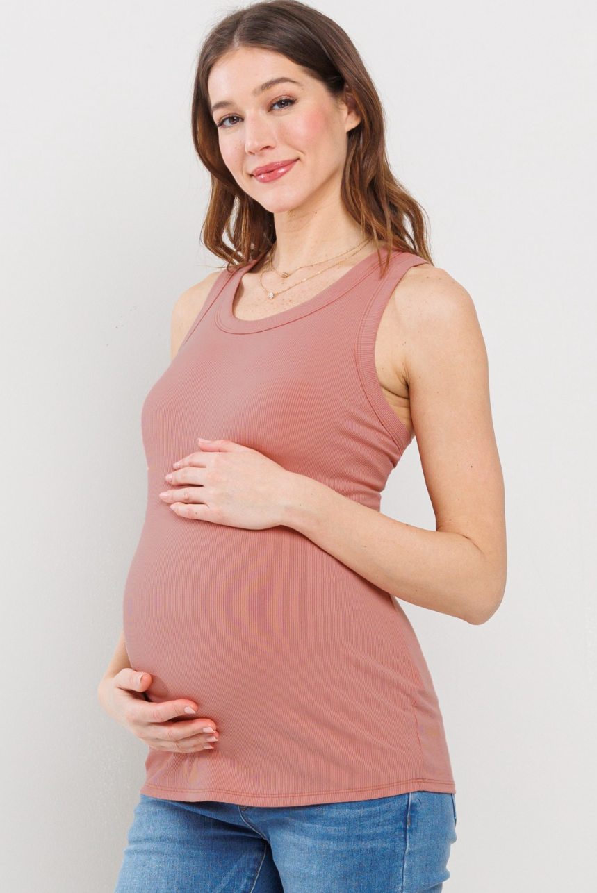 Coral Scoop Neck Maternity Tank