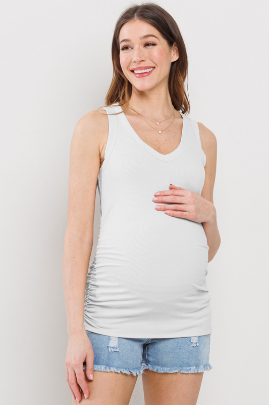Off White Side Ruched Maternity Tank