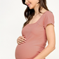 Coral Ribbed Square Neck Maternity Top