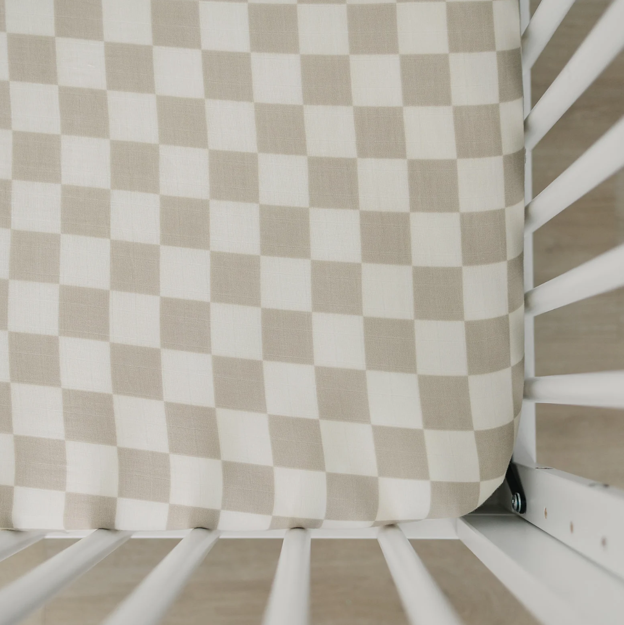 Taupe Checkered Muslin Crib Sheet