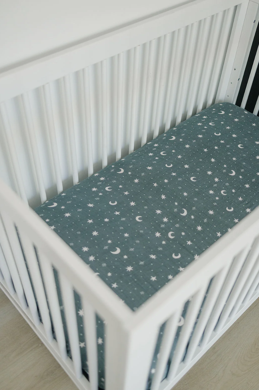Night Sky Muslin Crib Sheet