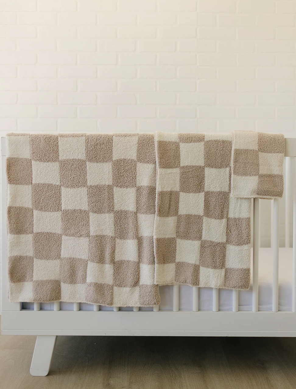 Taupe Checkered Plush Blanket