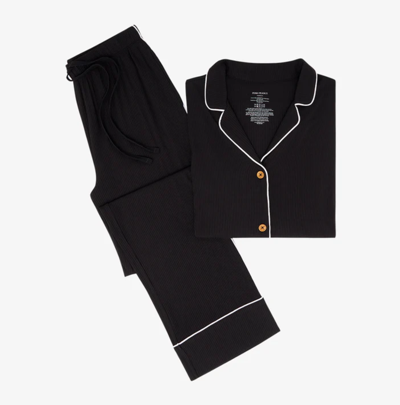 Solid Black Ribbed Relaxed Fit Pajama Set