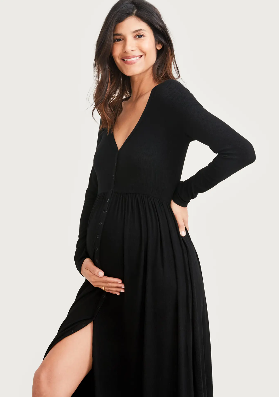 Black Rib Maternity & Nursing Dress