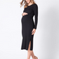 Black Rib Knit Midi Maternity & Nursing Dress