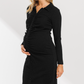Black Ruched Button Down Bodycon Dress