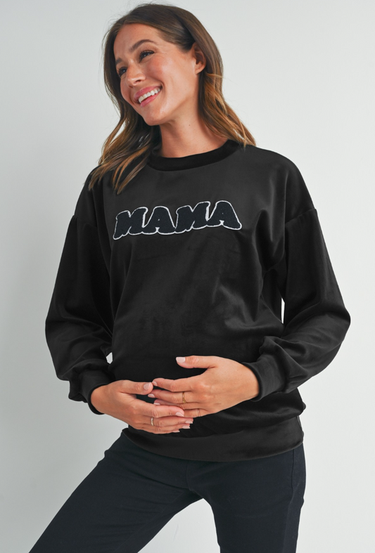 MAMA Black Velvet Crewneck