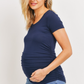 Navy Round Neck Side Ruched Maternity Tee