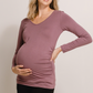 Mauve V-Neck Side Ruched Long Sleeve Maternity Top