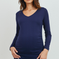 Navy V-Neck Side Ruched Long Sleeve Maternity Top