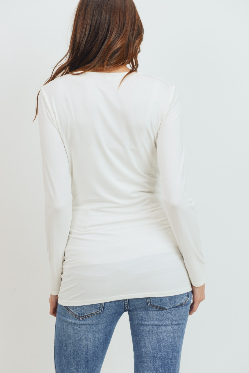 Ivory V-Neck Side Ruched Long Sleeve Maternity Top