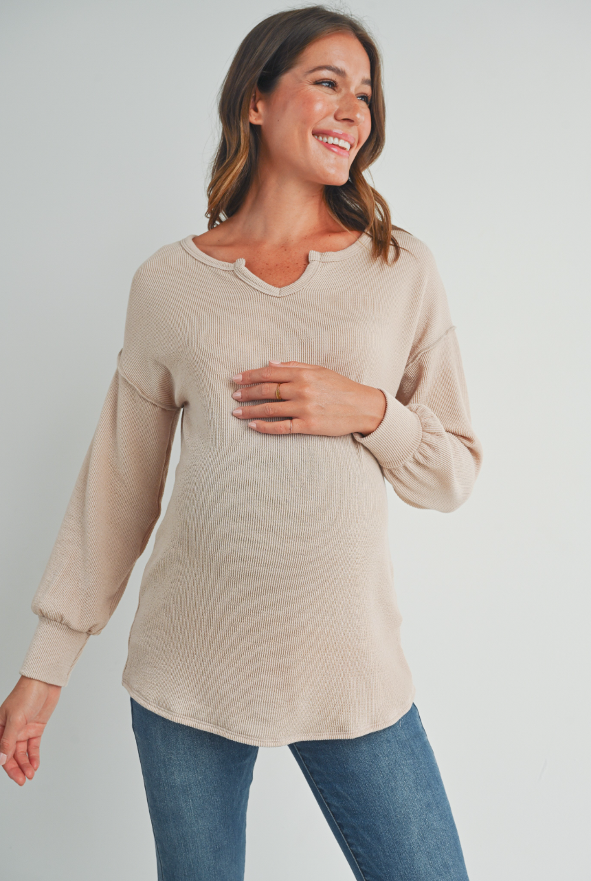 Taupe Rib Knit Maternity Top