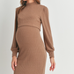 Brown Rib Maternity & Nursing Dress