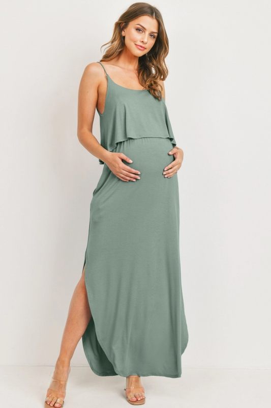 Sage Overlay Maternity & Nursing Dress