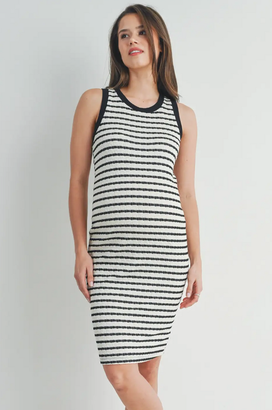 Black/White Striped Maternity Bodycon Dress