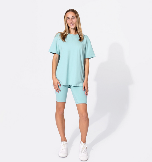 Adventure Blue Mama Oversized Tee & Biker Shorts Set