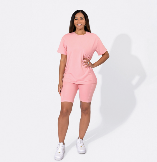 Dusty Rose Mama Oversized Tee & Biker Shorts Set