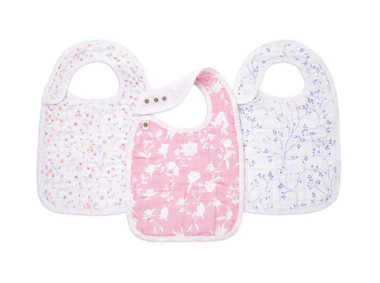 Ma Fleur Cotton Muslin Snap Bibs - 3 Pack