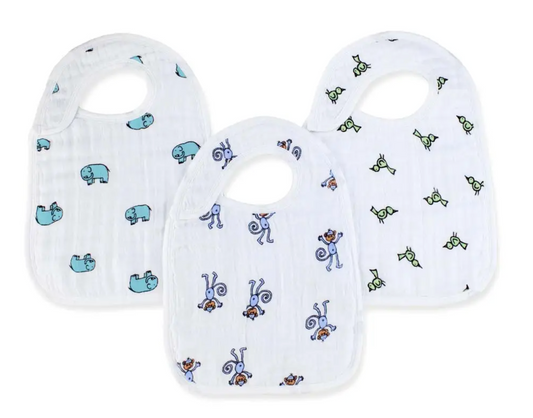 Jungle Jam Cotton Muslin Snap Bibs - 3 Pack