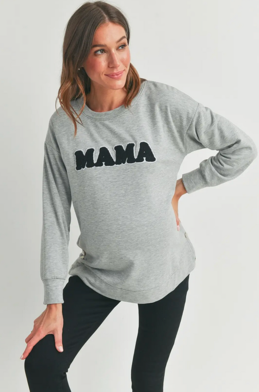 Heather Grey Mama Nursing Pullover Crewneck