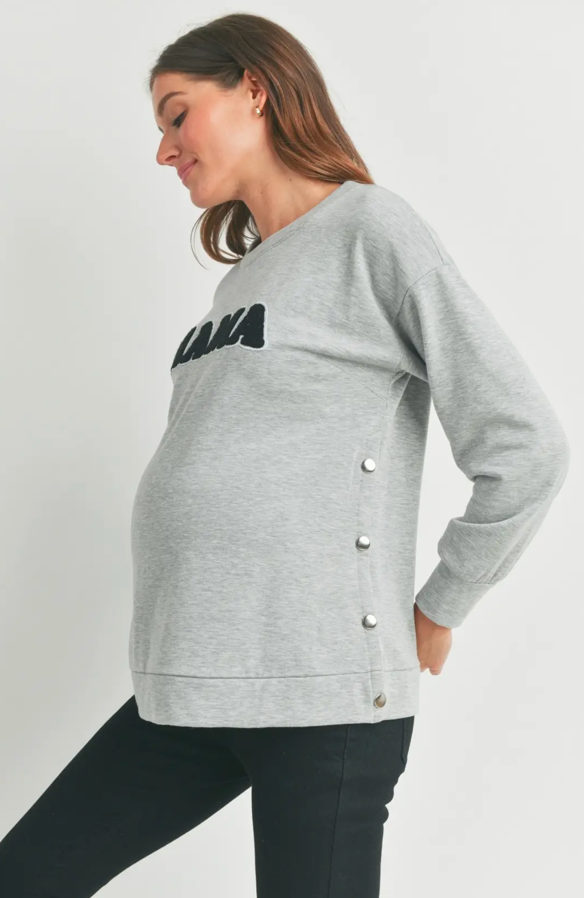 Heather Grey Mama Nursing Pullover Crewneck