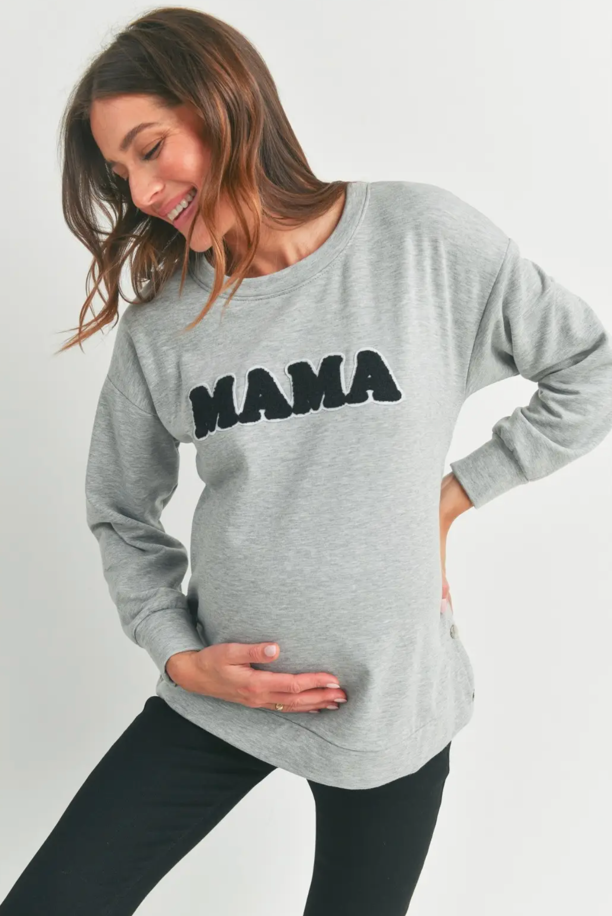 Heather Grey Mama Nursing Pullover Crewneck