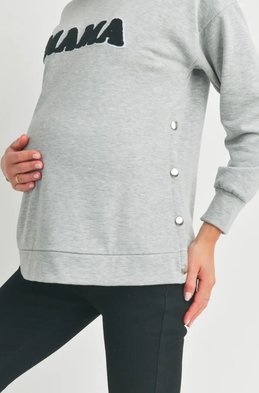 Heather Grey Mama Nursing Pullover Crewneck