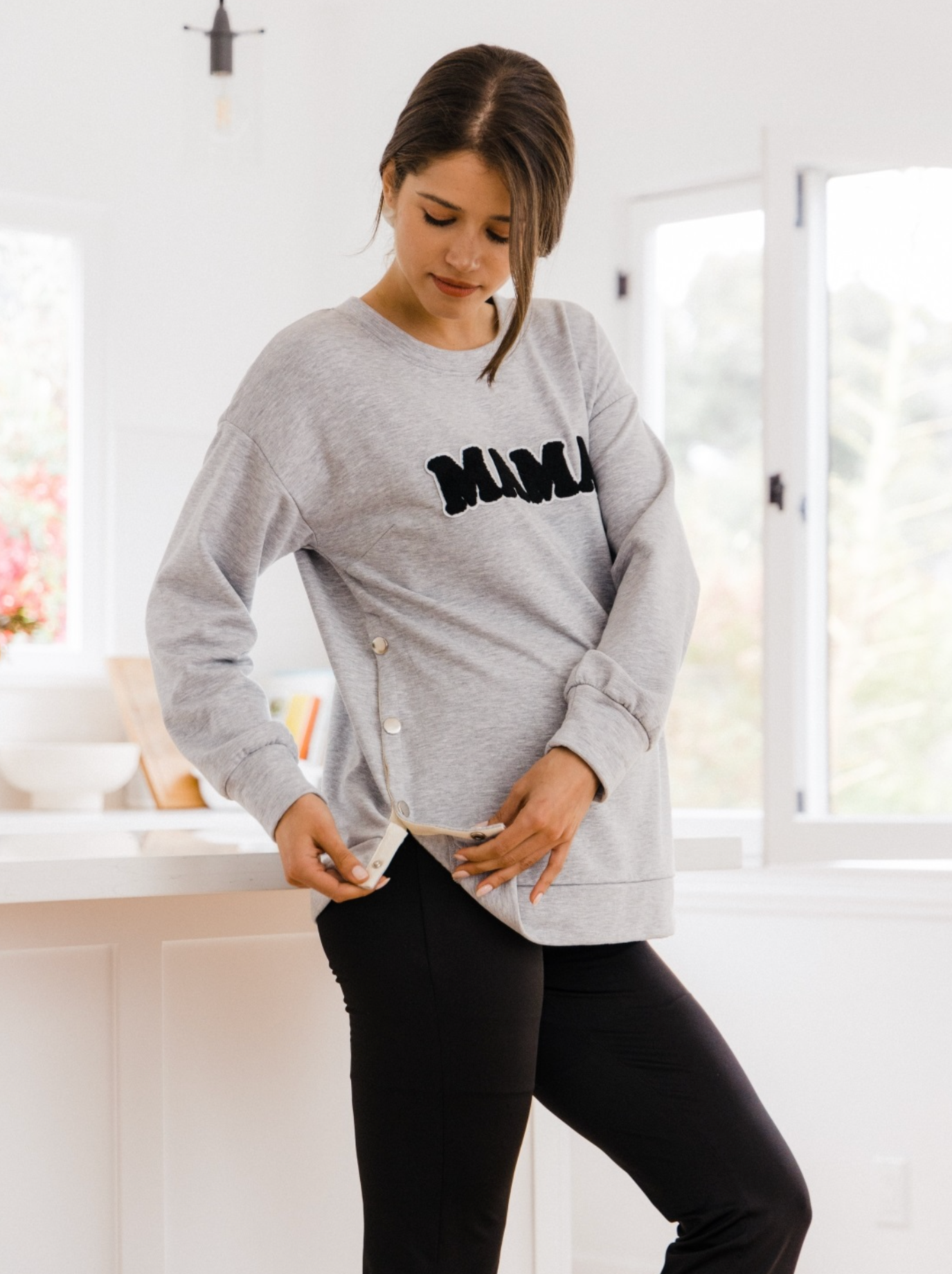 Heather Grey Mama Nursing Pullover Crewneck