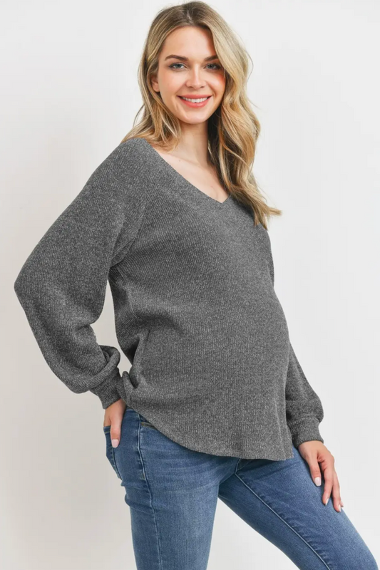 Charcoal Ribbed Long Sleeve Maternity Top