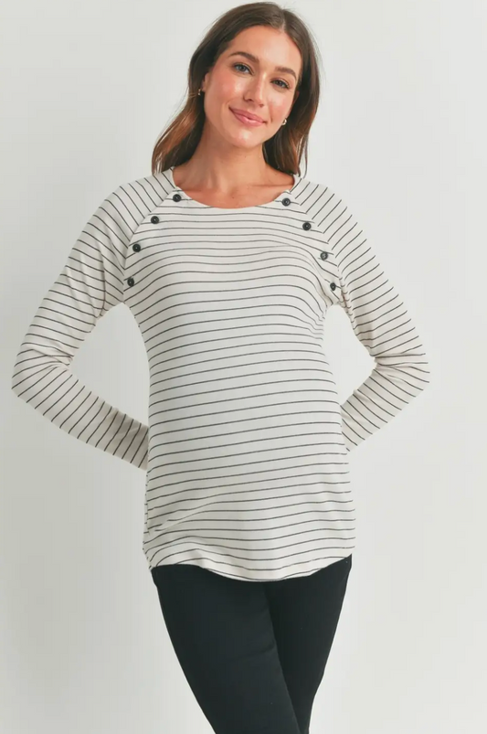 Ivory Striped Long Sleeve Maternity & Nursing Top