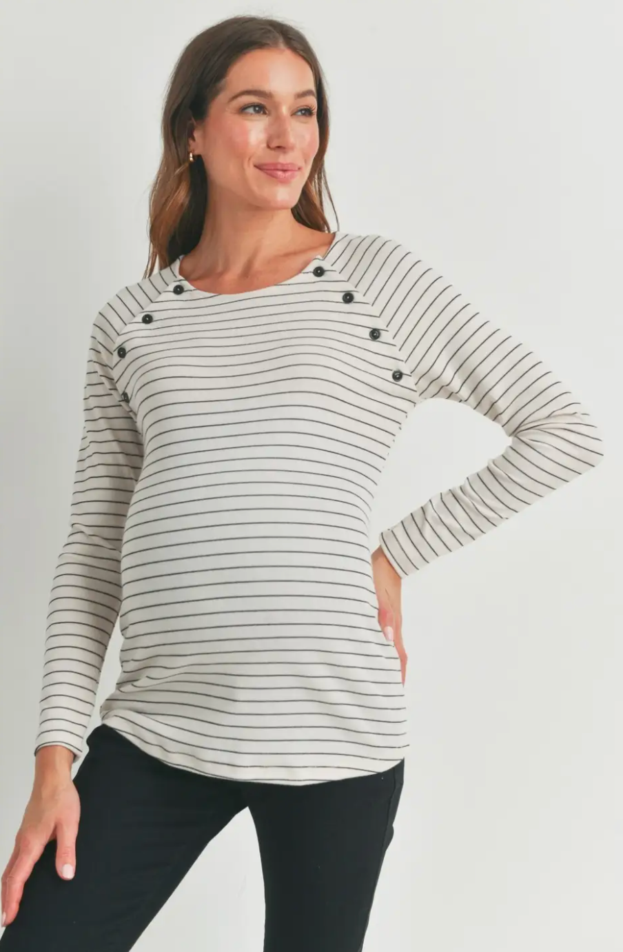 Ivory Striped Long Sleeve Maternity & Nursing Top