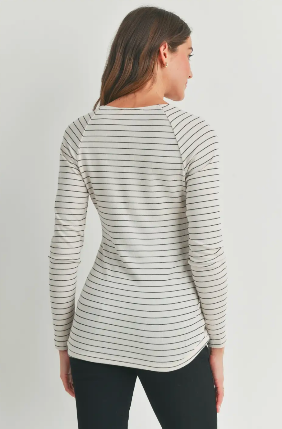 Ivory Striped Long Sleeve Maternity & Nursing Top