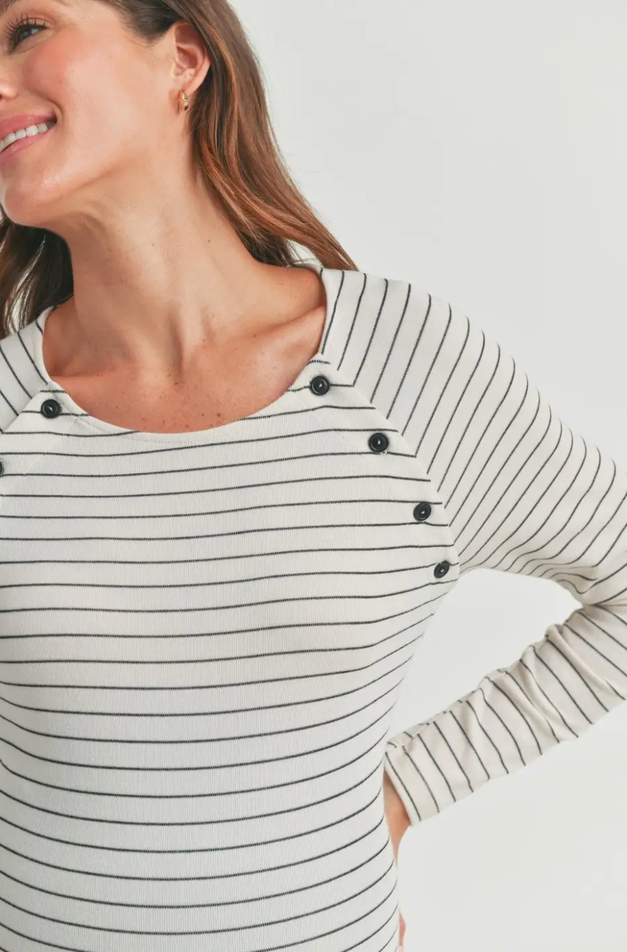 Ivory Striped Long Sleeve Maternity & Nursing Top