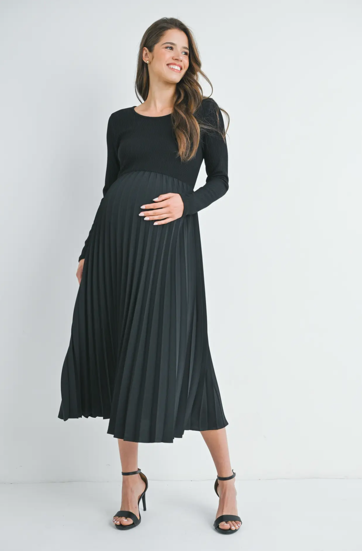 Long Sleeve Pleat Skirt Maternity Dress Mickey Roo Maternity & Nursery Long Sleeve Pleat Skirt Maternity Dress Mickey Roo Maternity & Nursery
