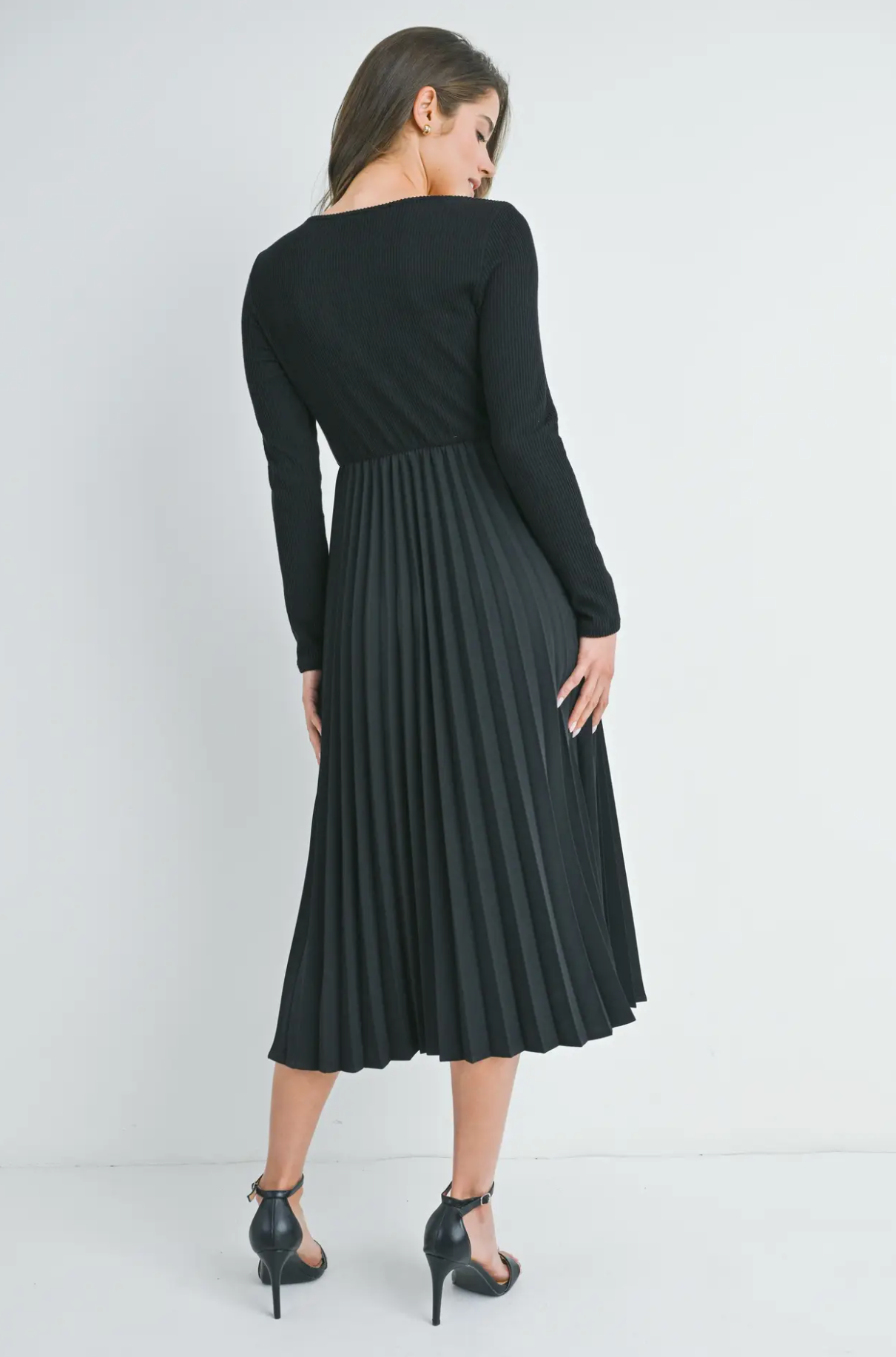 Long Sleeve Pleat Skirt Maternity Dress