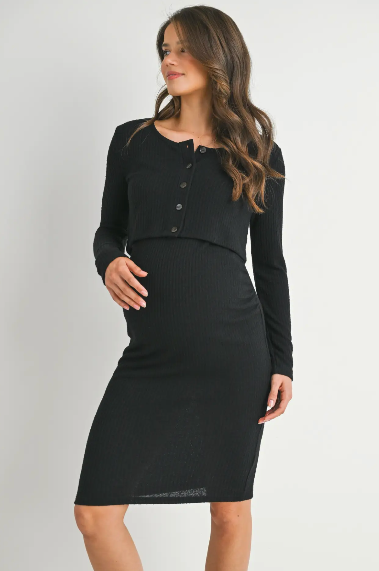 Ribbed Crop Cardigan And Dress Maternity Set