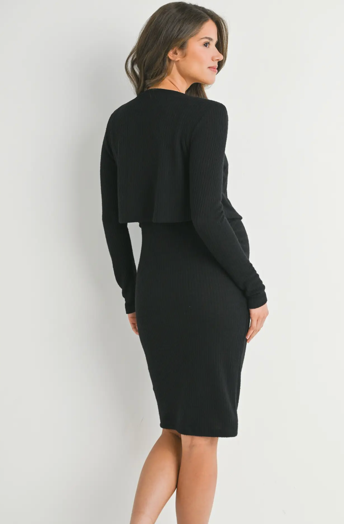 Ribbed Crop Cardigan And Dress Maternity Set