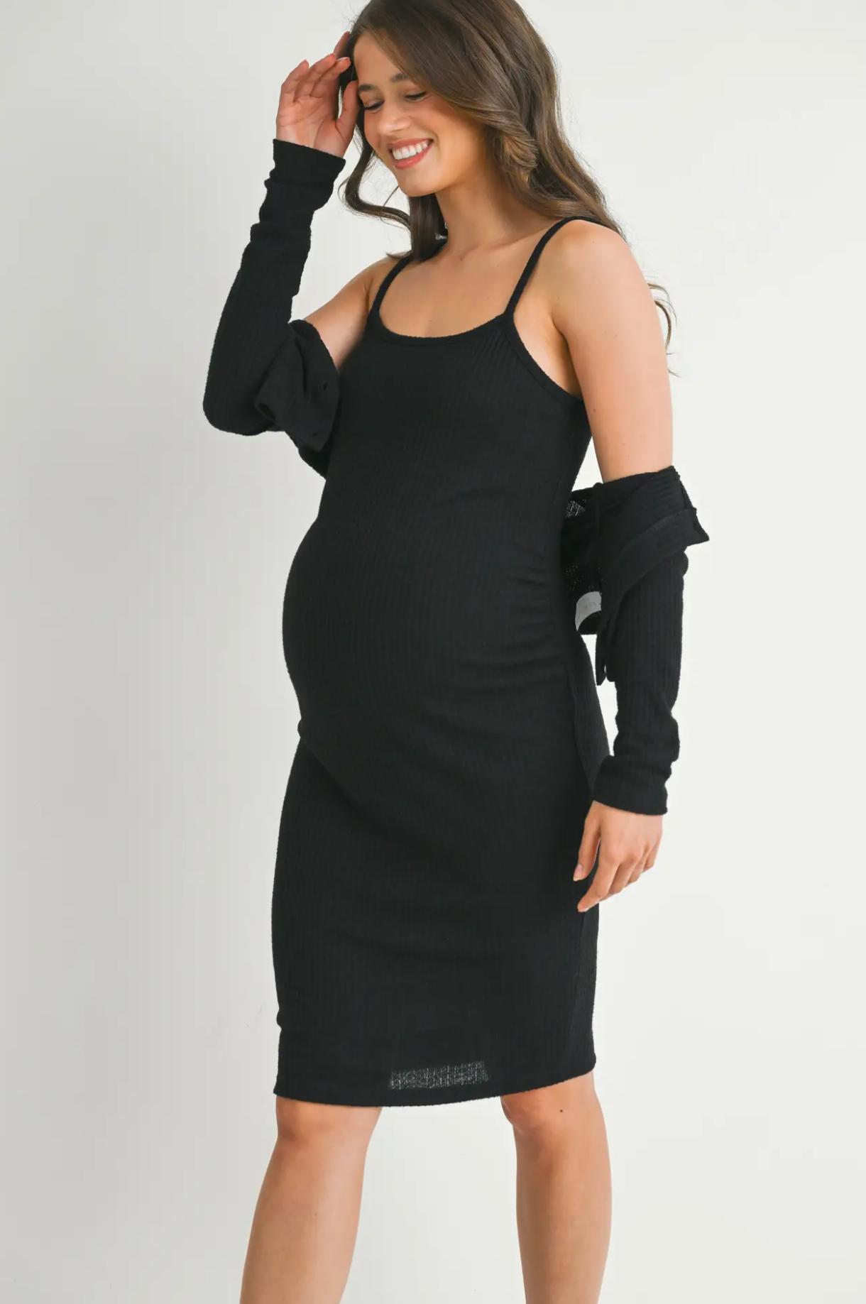 Ribbed Crop Cardigan And Dress Maternity Set