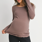 Mocha Ribbed Lettuce Hem Maternity Top