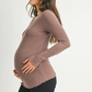 Mocha Ribbed Lettuce Hem Maternity Top